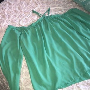 Off the shoulder green top